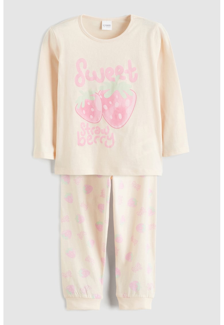 Pijama din bumbac cu imprimeu - Roz/Roz pal
