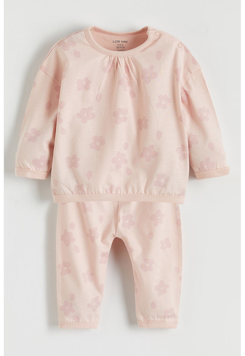 Set de pantaloni si bluza cu imprimeu floral - 2 piese - Roz pal