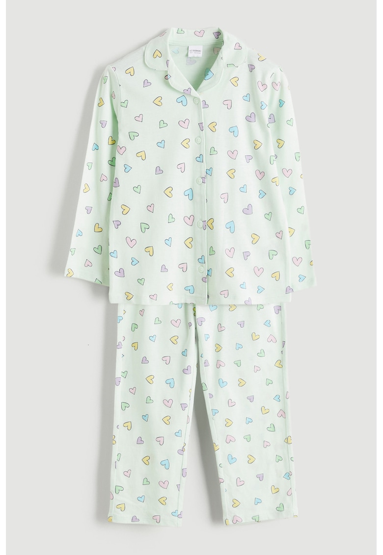 Pijama cu nasturi si inimi - Verde pal
