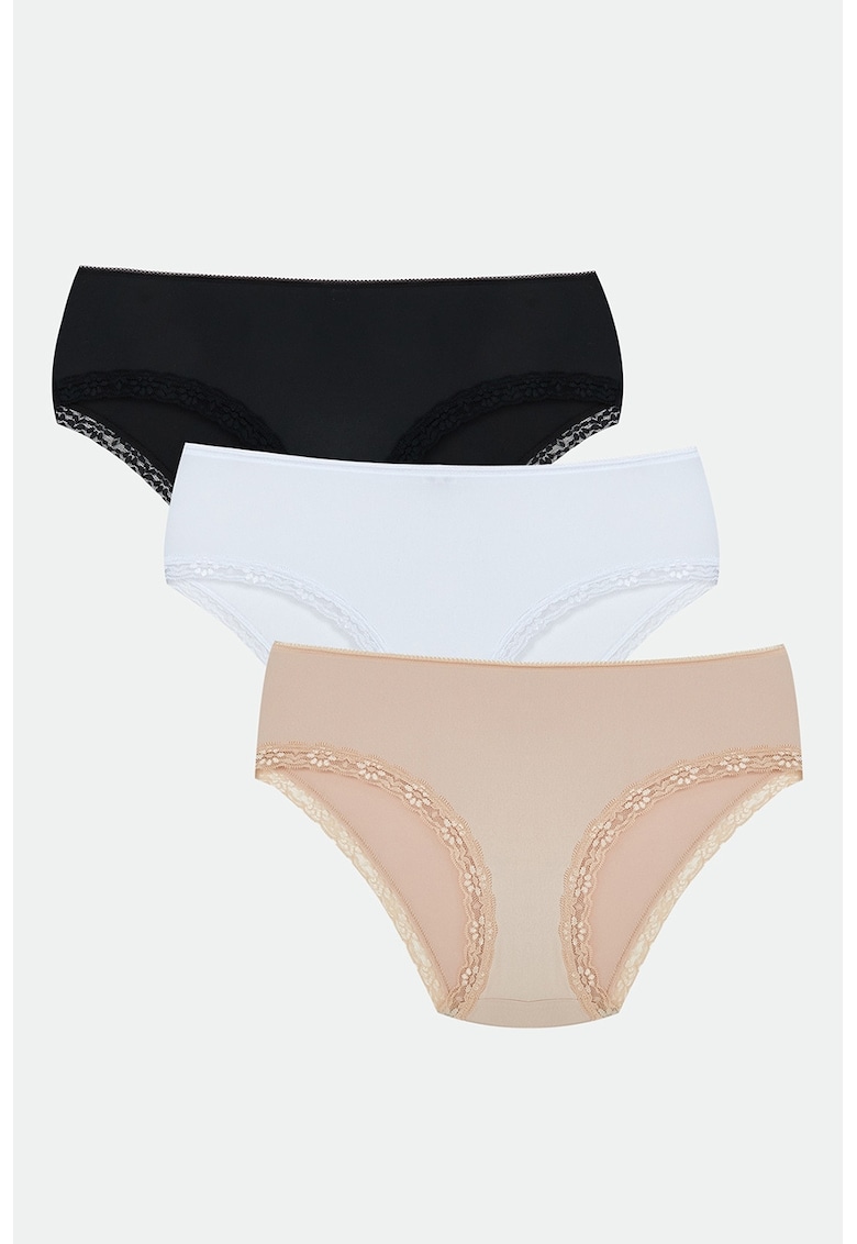 Set de chiloti hipster cu dantela - 3 perechi - Alb/Negru/Bej