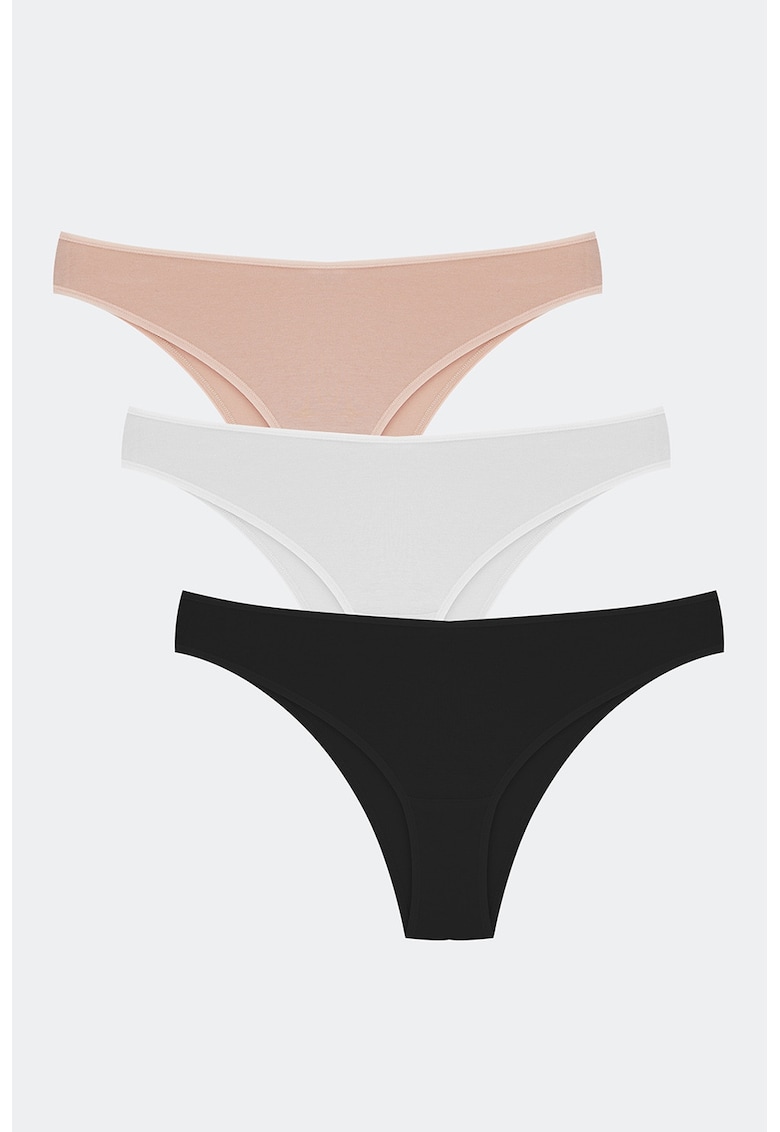 Set de chiloti uni brazilieni -3 perechi - Alb/Negru/Bej