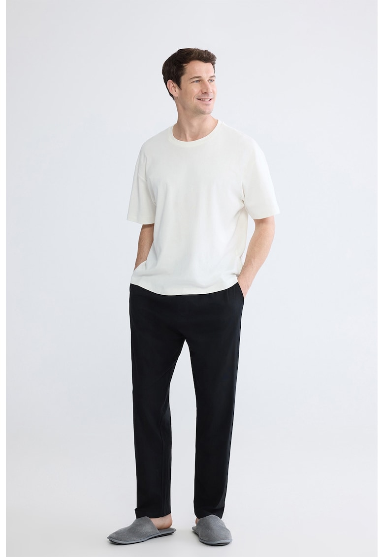 Pantaloni de pijama de bumbac cu snur in talie - Negru
