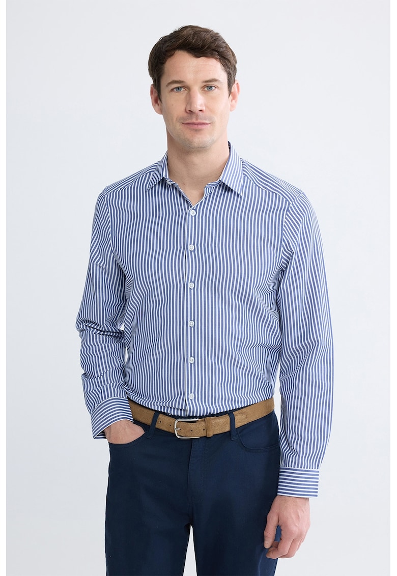 Camasa slim fit cu dungi - Alb/Bleumarin