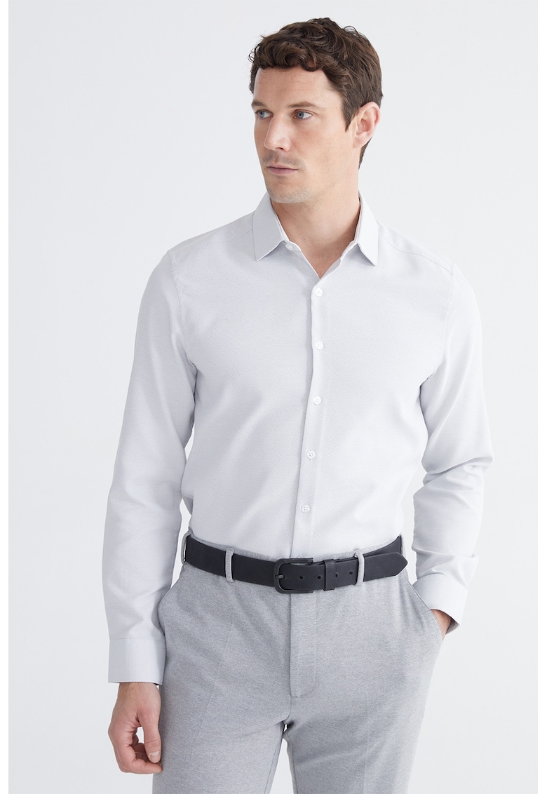 Camasa slim fit din material pique - Gri deschis