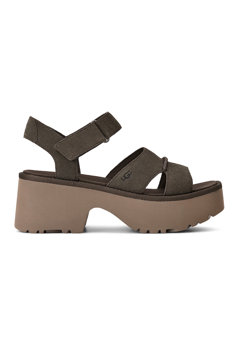 Sandale din piele intoarsa cu inchidere velcro New Heights - Maro taupe
