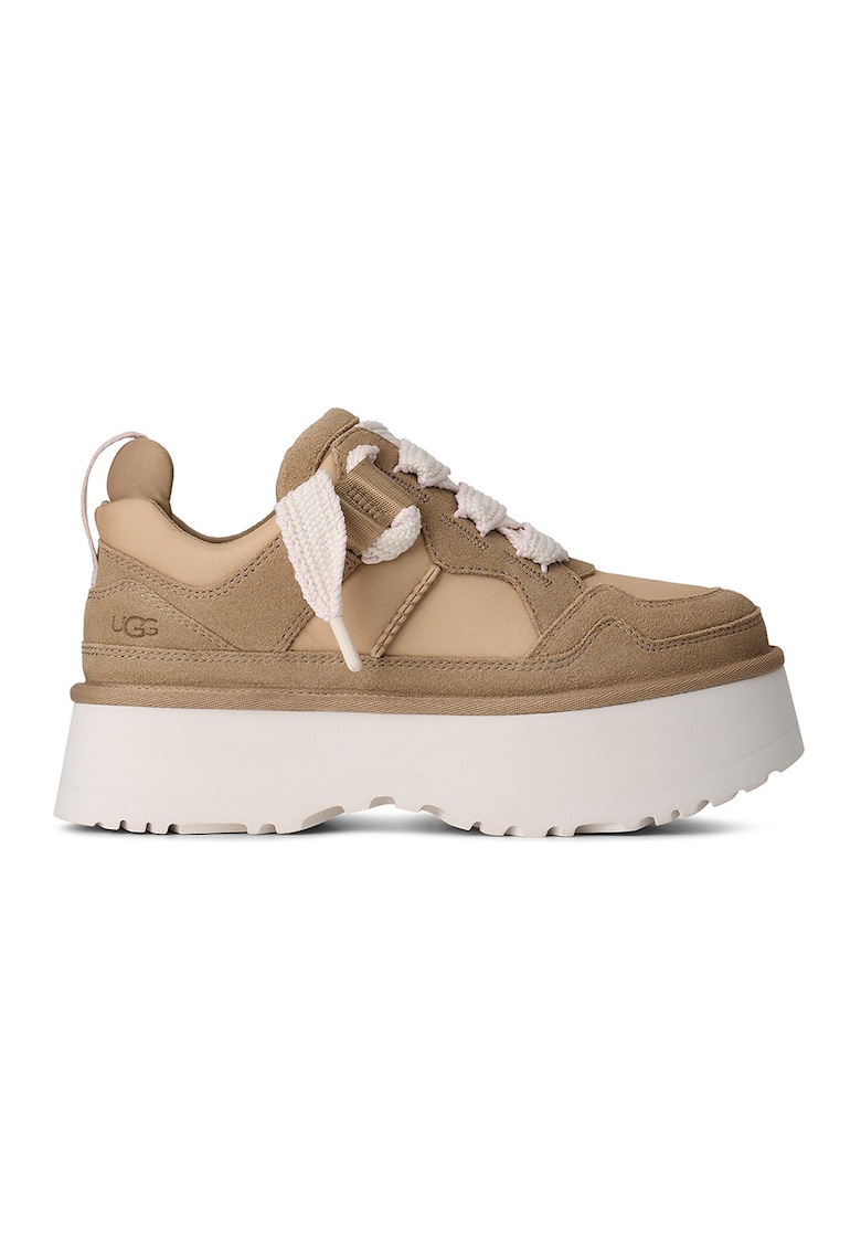 Pantofi sport din piele intoarsa si material textil cu talpa demi-wedge Astromel - Bej