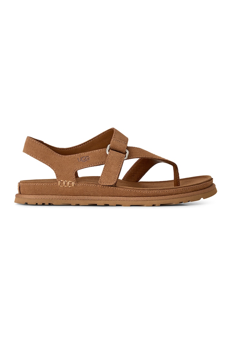 Sandale din piele intoarsa GoldenGaze Toe Post - Caramel