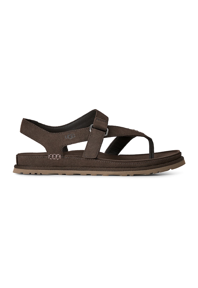 Sandale din piele intoarsa GoldenGaze Toe Post - Maro inchis