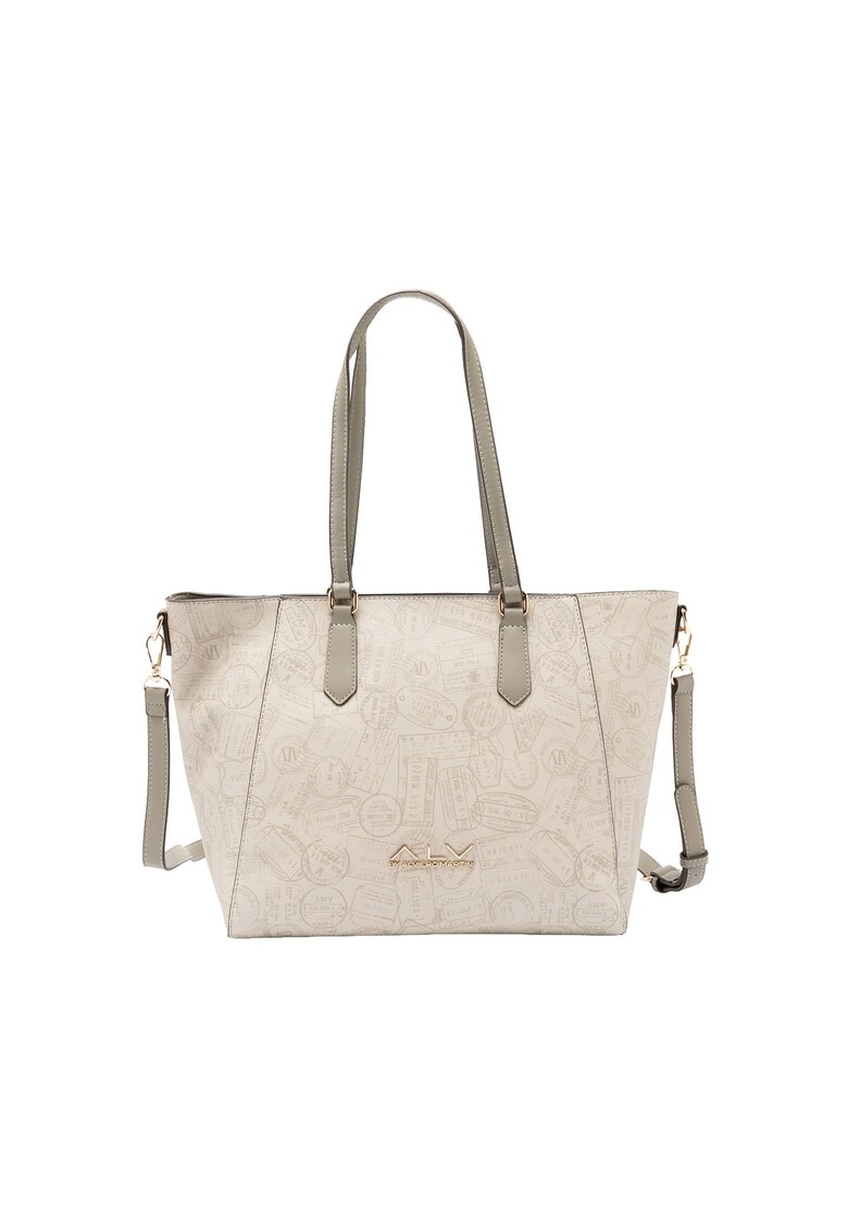 Geanta shopper cu model - Alb murdar