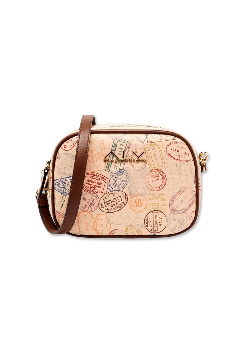 Geanta crossbody de piele ecologica - Maro/Bej deschis