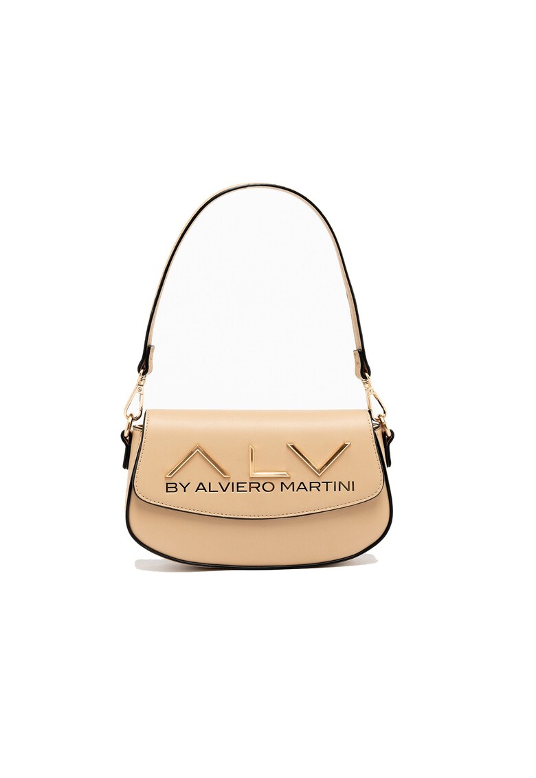 Geanta crossbody din piele ecologica cu clapa - Bej inchis