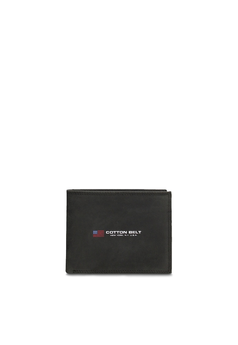 Portofel din piele cu detaliu logo - Negru