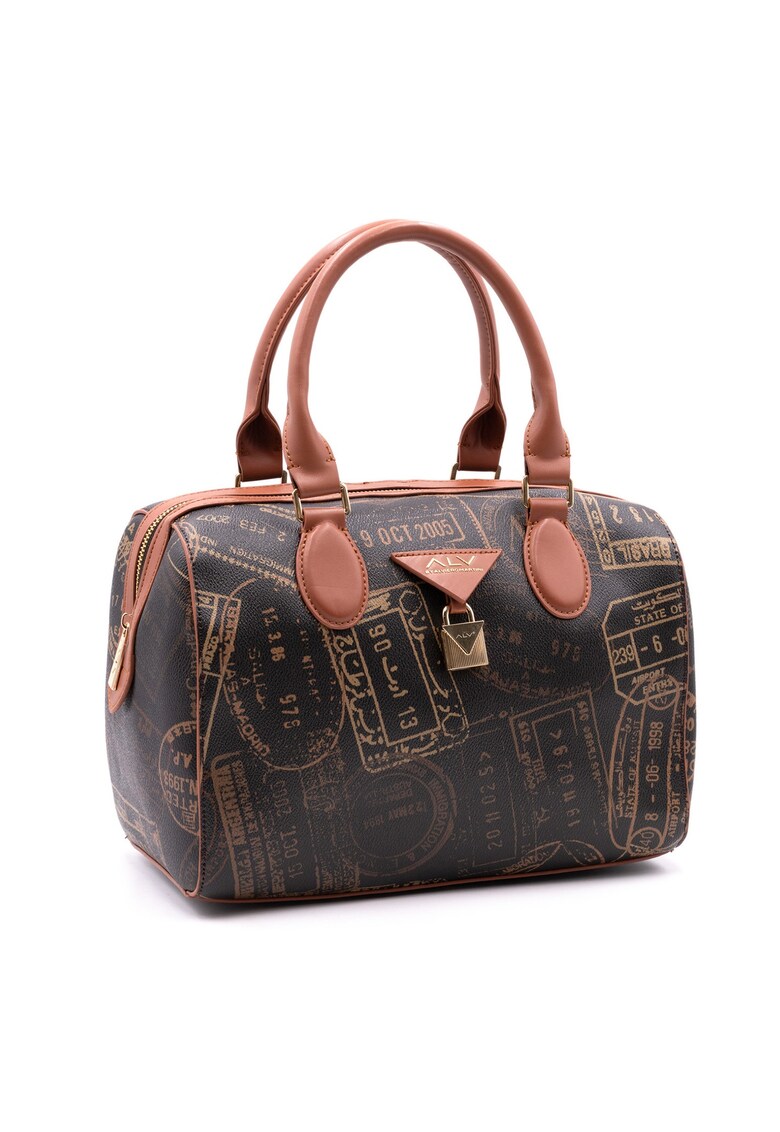 Geanta duffle din piele ecologica cu model - Maro inchis