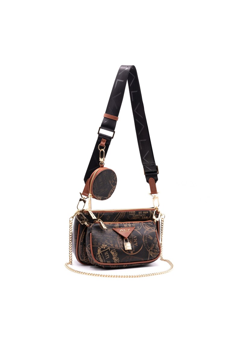 Geanta crossbody de piele ecologica cu etui detasabil - Maro inchis