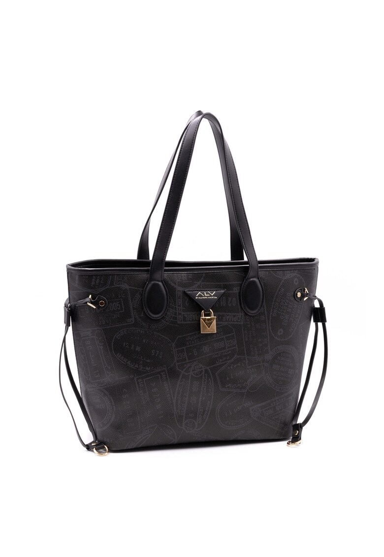 Geanta tote de piele ecologica cu model - Negru