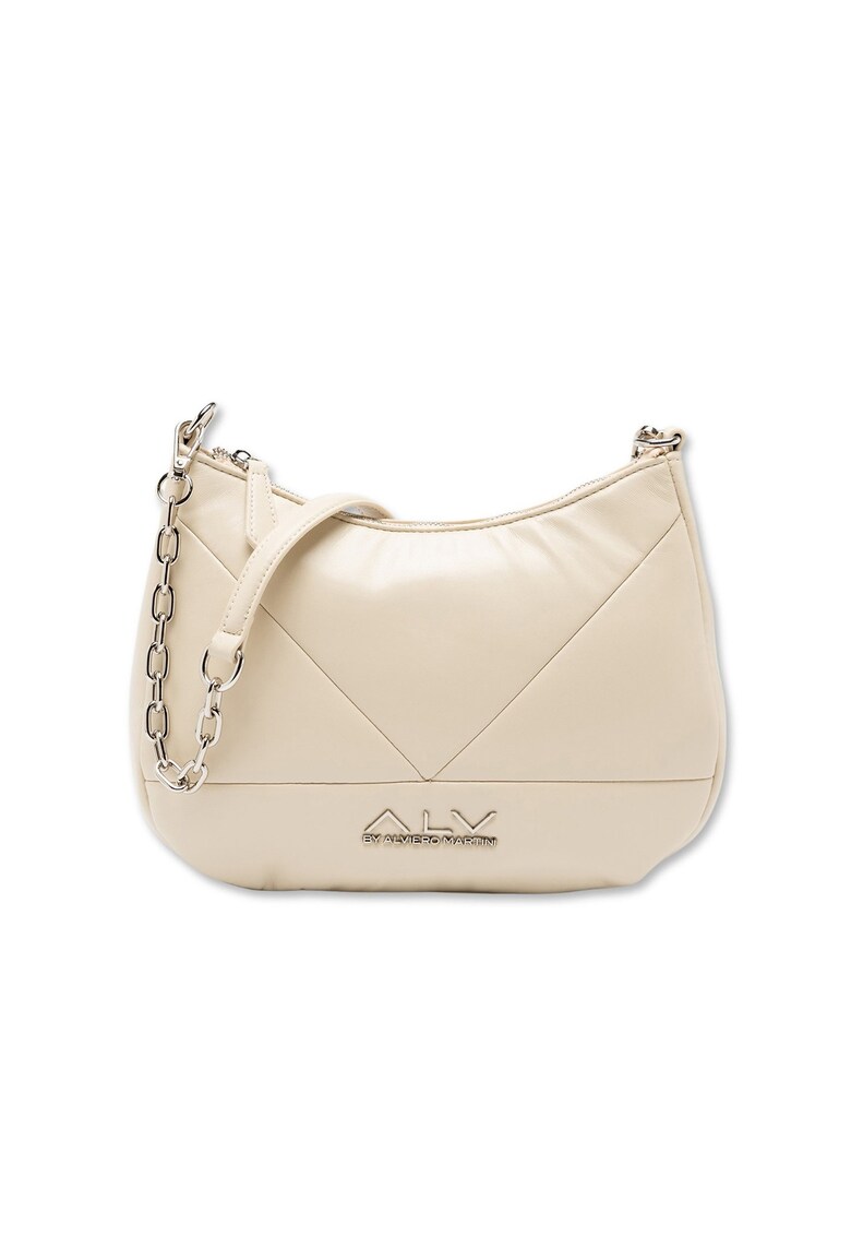 Geanta crossbody de piele ecologica cu bareta din lant Auralia Nova - Bej deschis