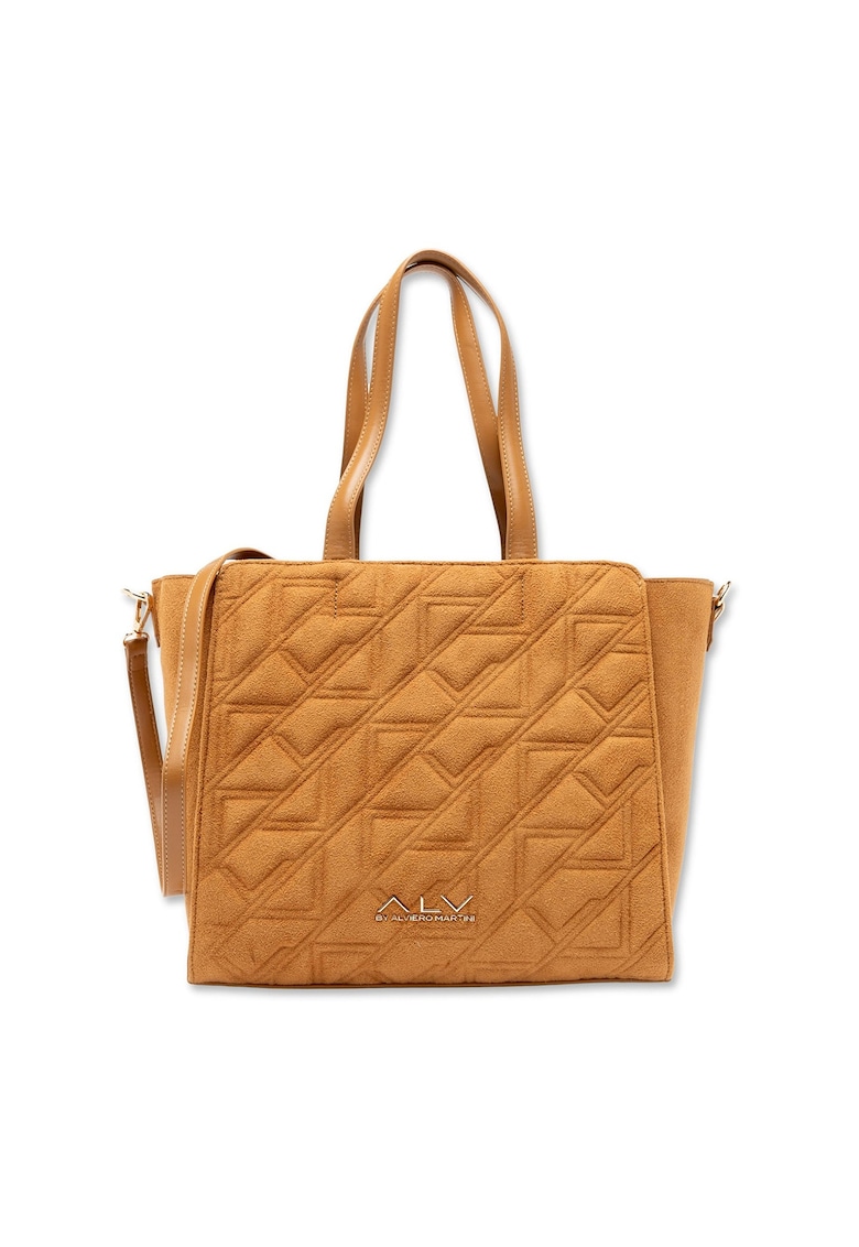 Geanta cu maner si logo metalic Elowen Prime - Caramel