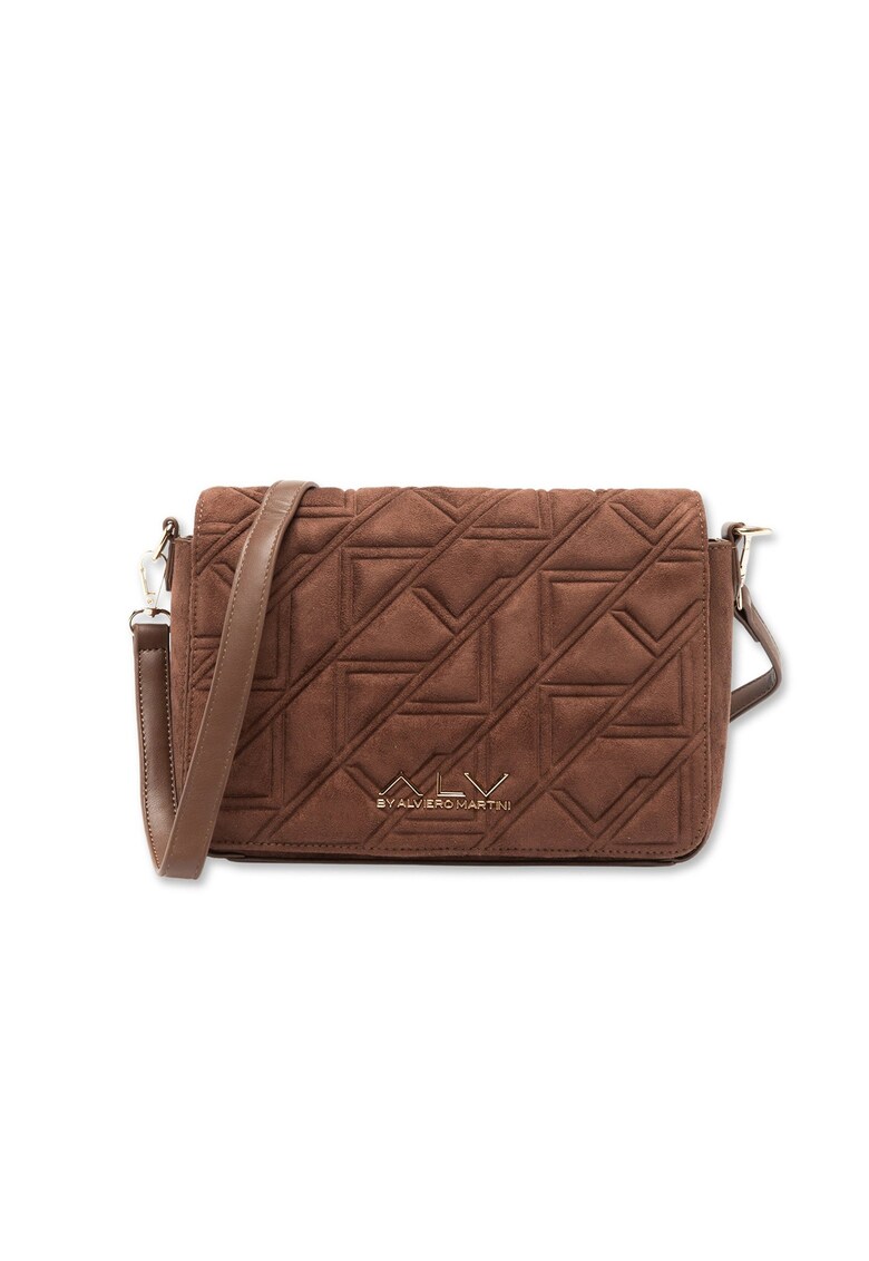 Geanta crossbody cu logo metalic Oriana Lux - Maro inchis