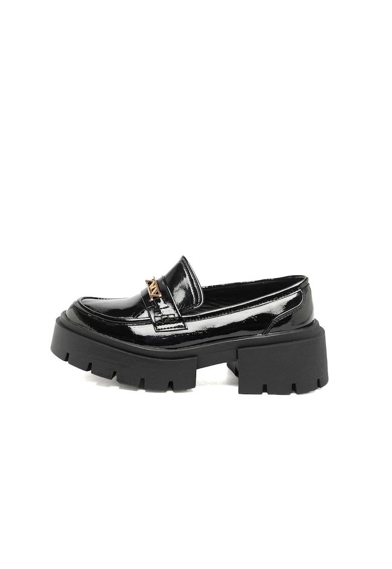 Pantofi loafer din piele ecologica cu aspect masiv Emberly Nova - Negru