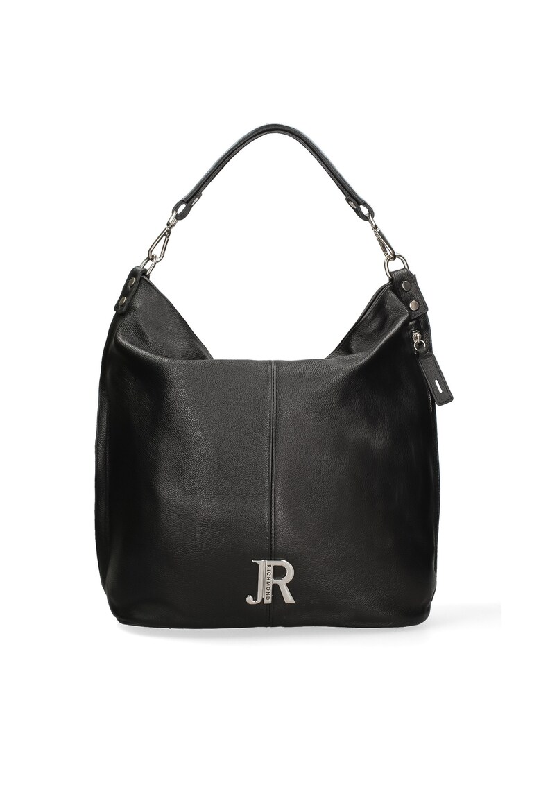 Geanta din piele cu bareta de umar Oriana Plus - Negru/Argintiu