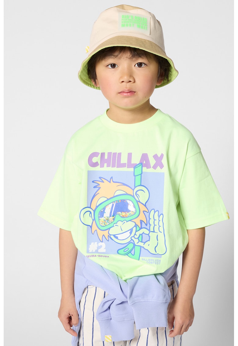 Tricou cu decolteu la baza gatului si imprimeu frontal - Verde lime