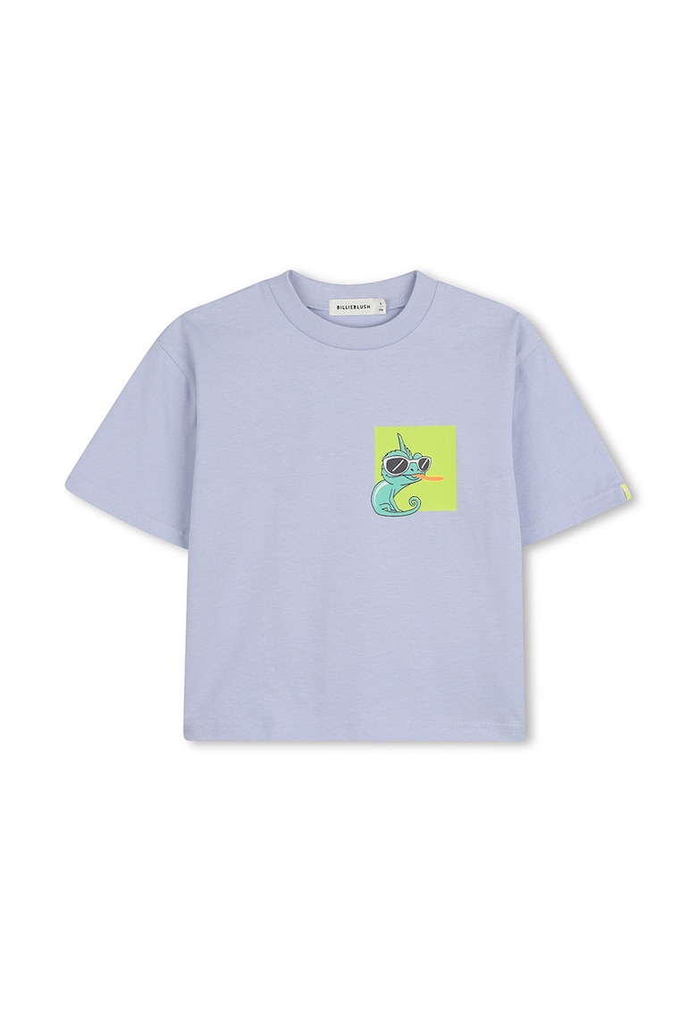 Tricou cu decolteu la baza gatului si imprimeu contrastant pe partea din spate - Albastru pastel