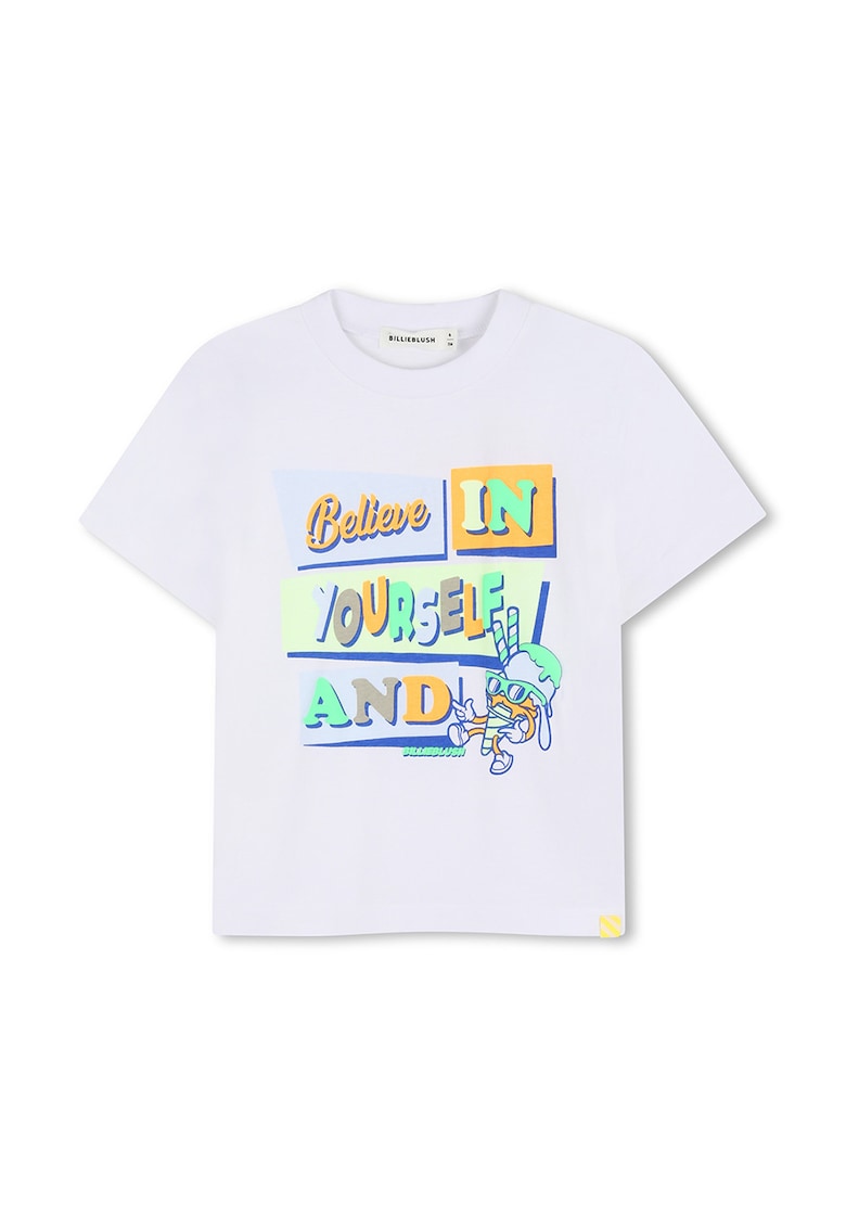 Tricou din bumbac cu imprimeu text - Alb/Verde/Albastru