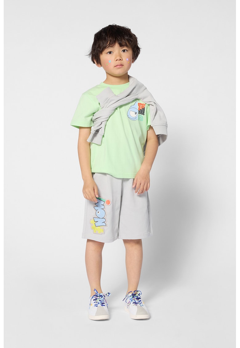 Tricou cu decolteu la baza gatului si imprimeu grafic - Verde deschis