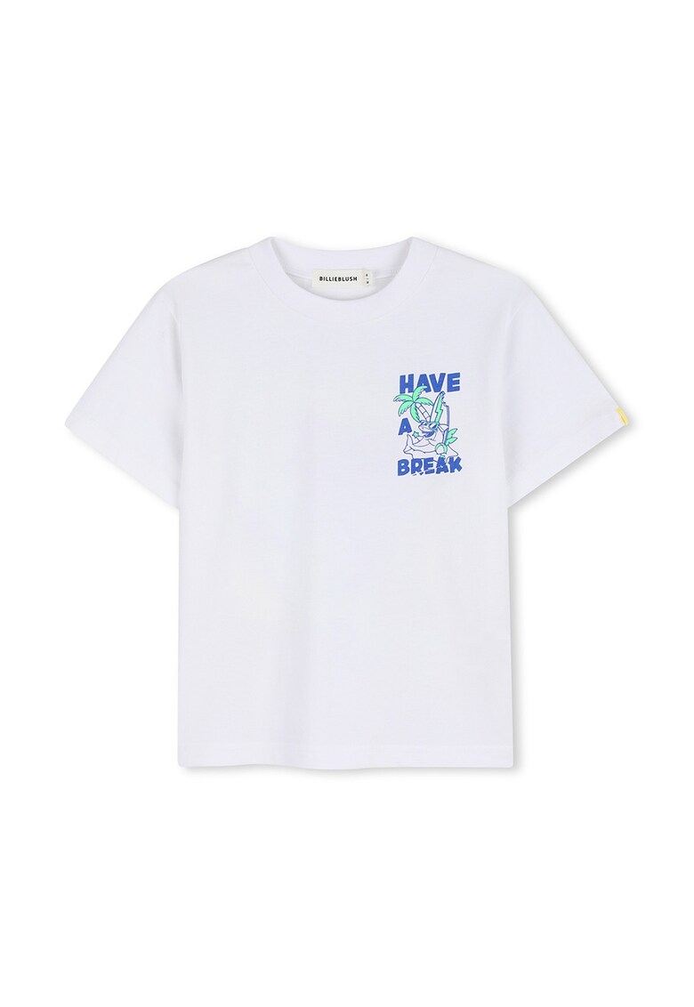 Tricou cu decolteu la baza gatului si imprimeu pe partea din spate - Alb/Galben