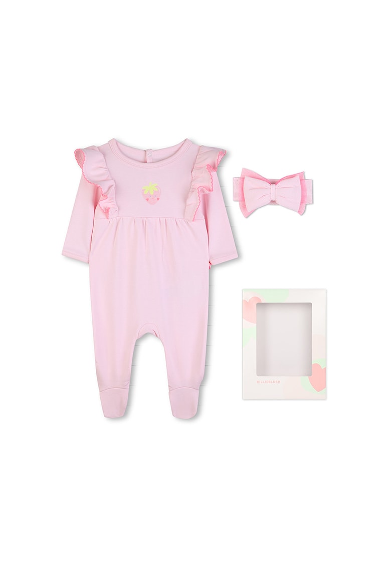 Set de salopeta din bumbac si bandana - 2 piese - Roz deschis