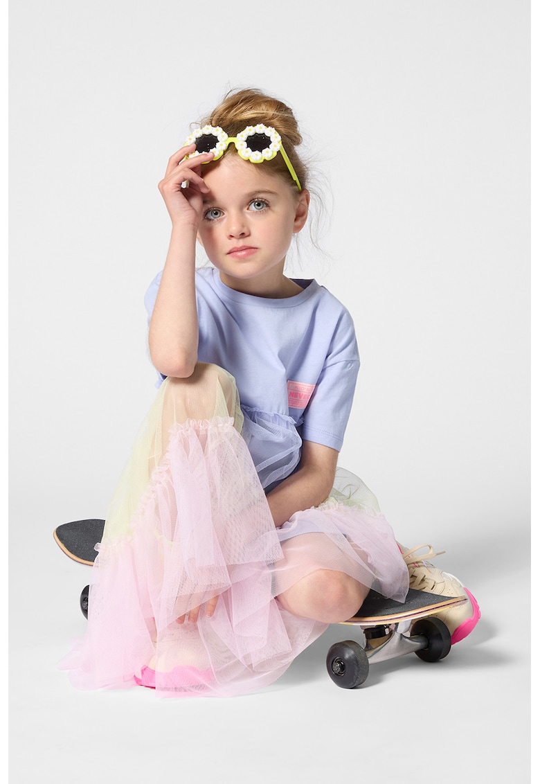 Rochie evazata cu maneci cazute - Albastru prafuit