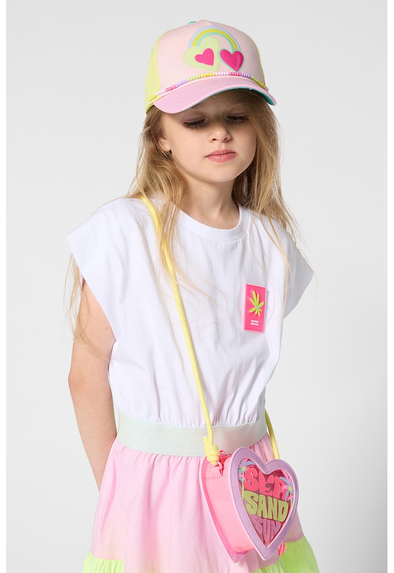 Rochie evazata cu model 2in1 - Alb/Galben/Roz