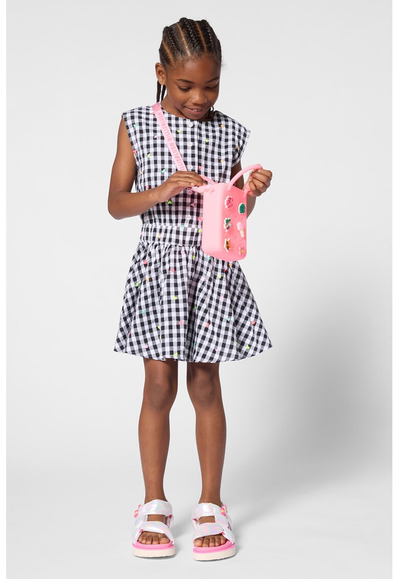 Rochie evazata cu model in carouri - Alb/Negru