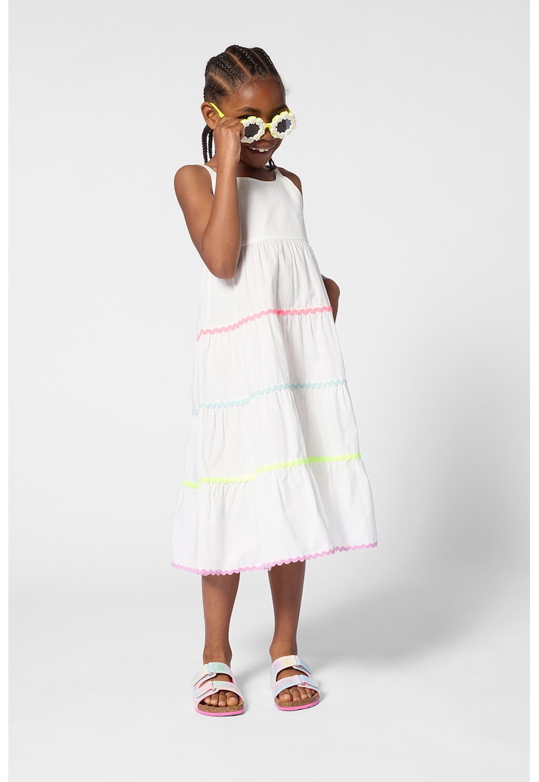Rochie evazata din bumbac - Alb/Galben/Roz