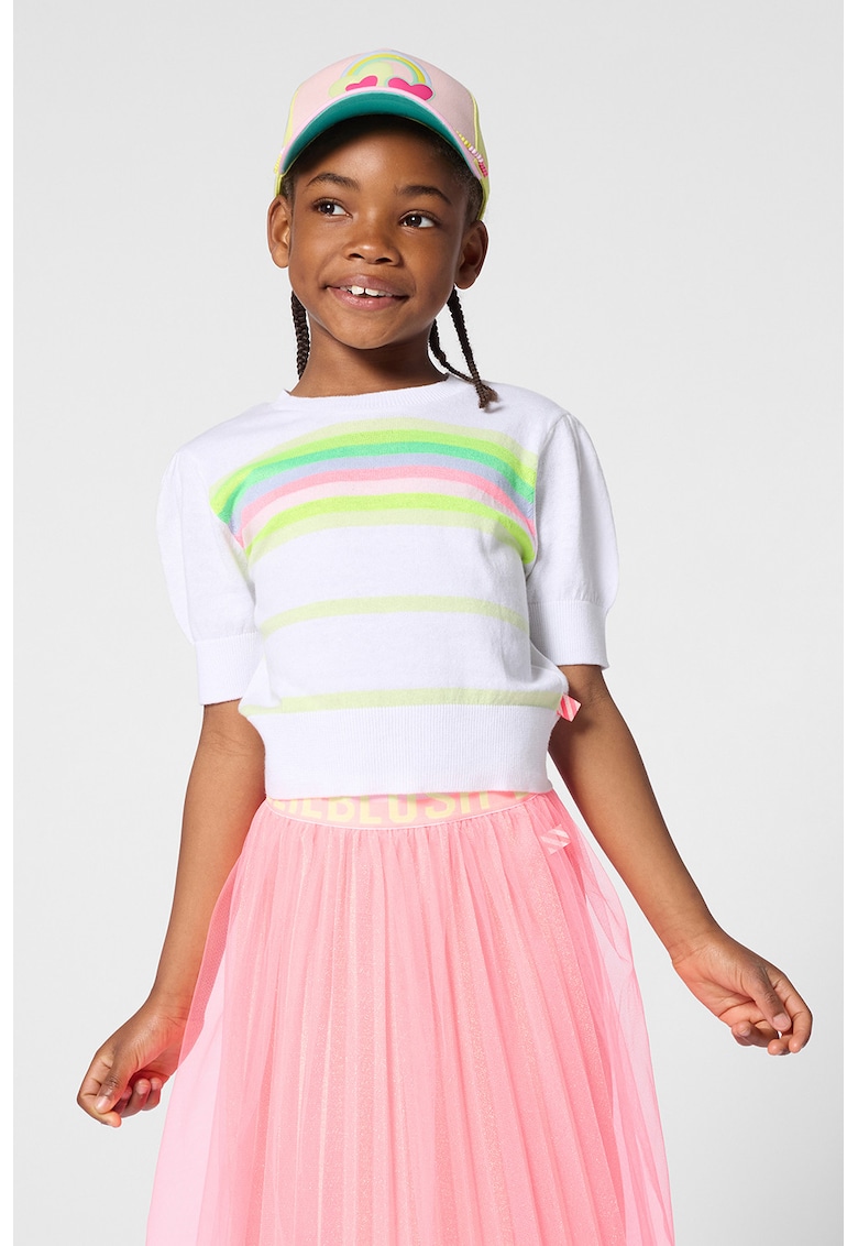 Pulover crop cu dungi - Alb/Galben