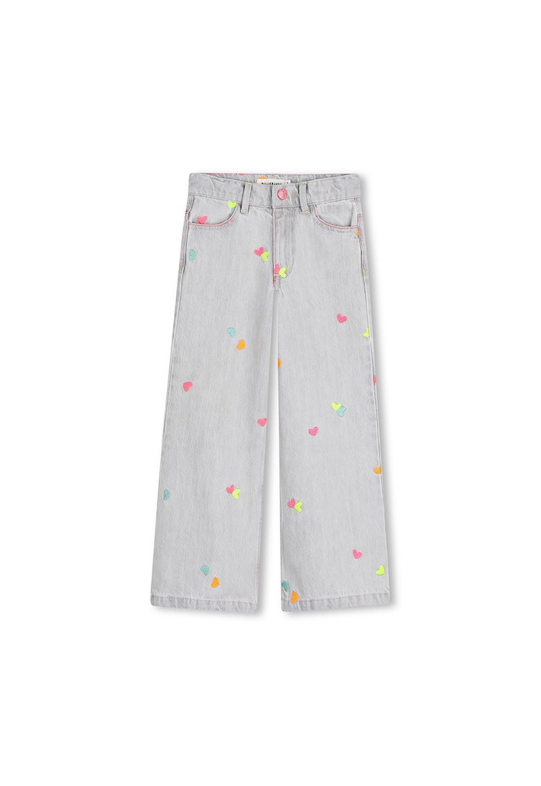 Blugi cu croiala ampla si detalii brodate - Gri deschis