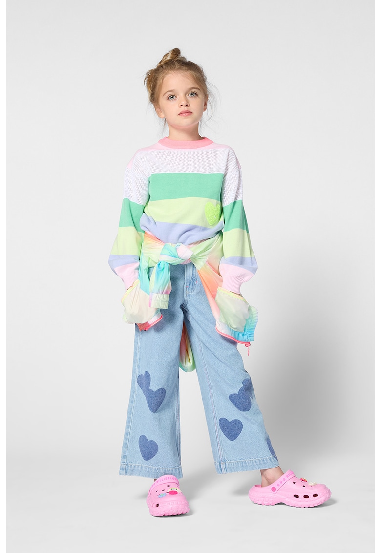 Blugi cu croiala ampla si model cu inimi - Albastru deschis