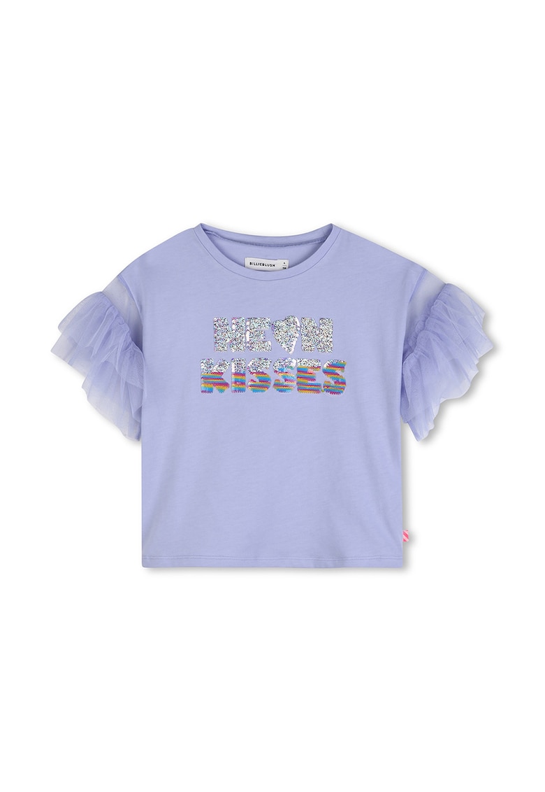 Tricou cu particule stralucitoare si maneci cu volane - Albastru prafuit