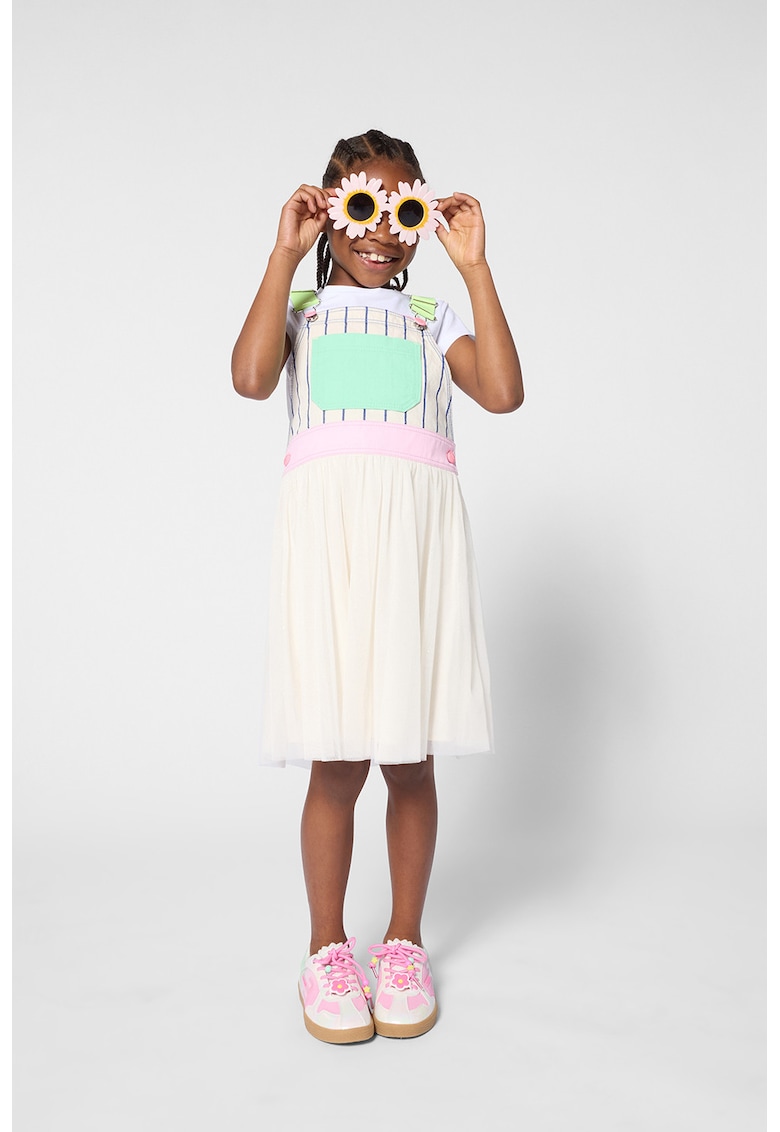 Tricou de bumbac cu paiete - Galben/Alb murdar