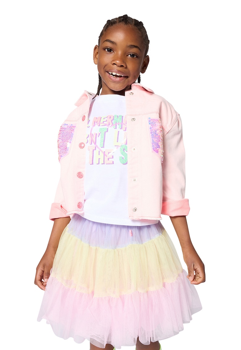 Tricou de bumbac cu imprimeu text - Alb/Galben/Roz