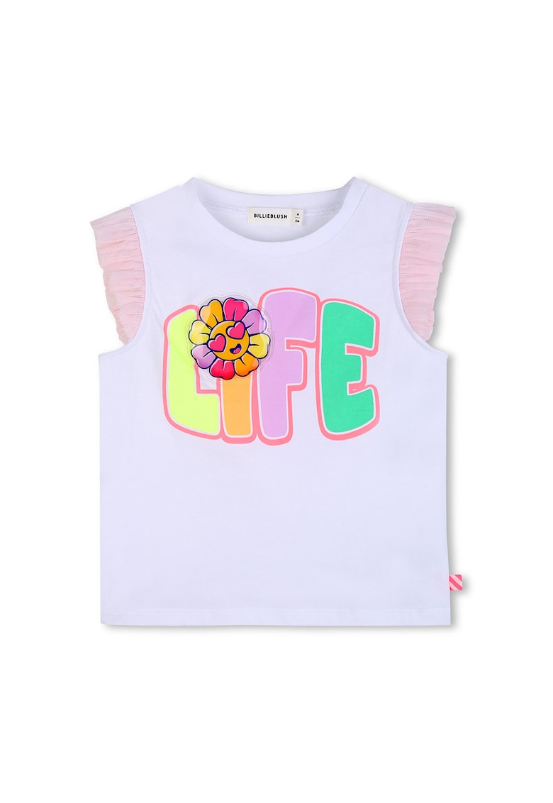 Top de bumbac cu volane - Alb/Galben/Roz pal