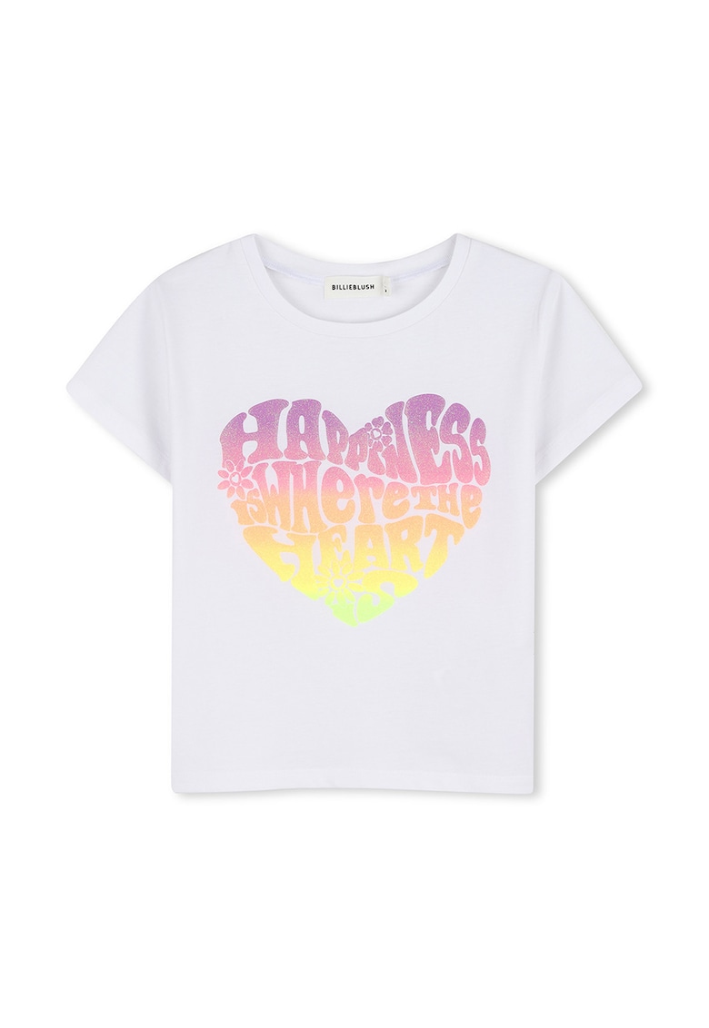 Tricou de bumbac cu imprimeu cu inimi - Alb/Galben/Violet