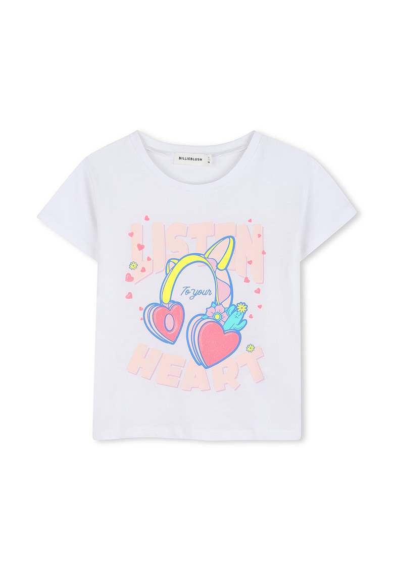 Tricou de bumbac cu imprimeu - Alb/Roz pal