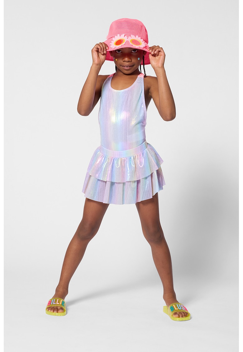 Costum de baie cu model holografic - Auriu/Violet/Roz