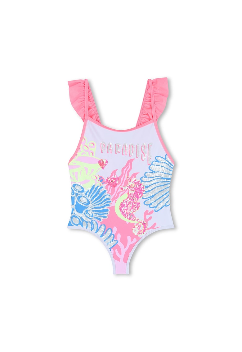 Costum de baie intreg cu volane - Alb/Roz/Albastru