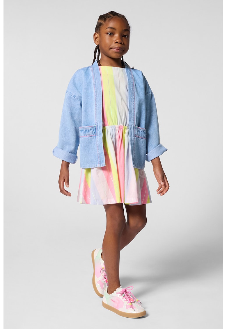 Rochie evazata cu dungi - Galben/Roz/Albastru