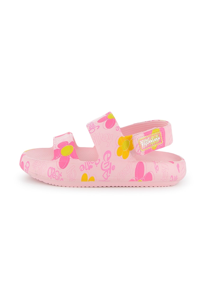 Sandale cu velcro si text - Roz pal