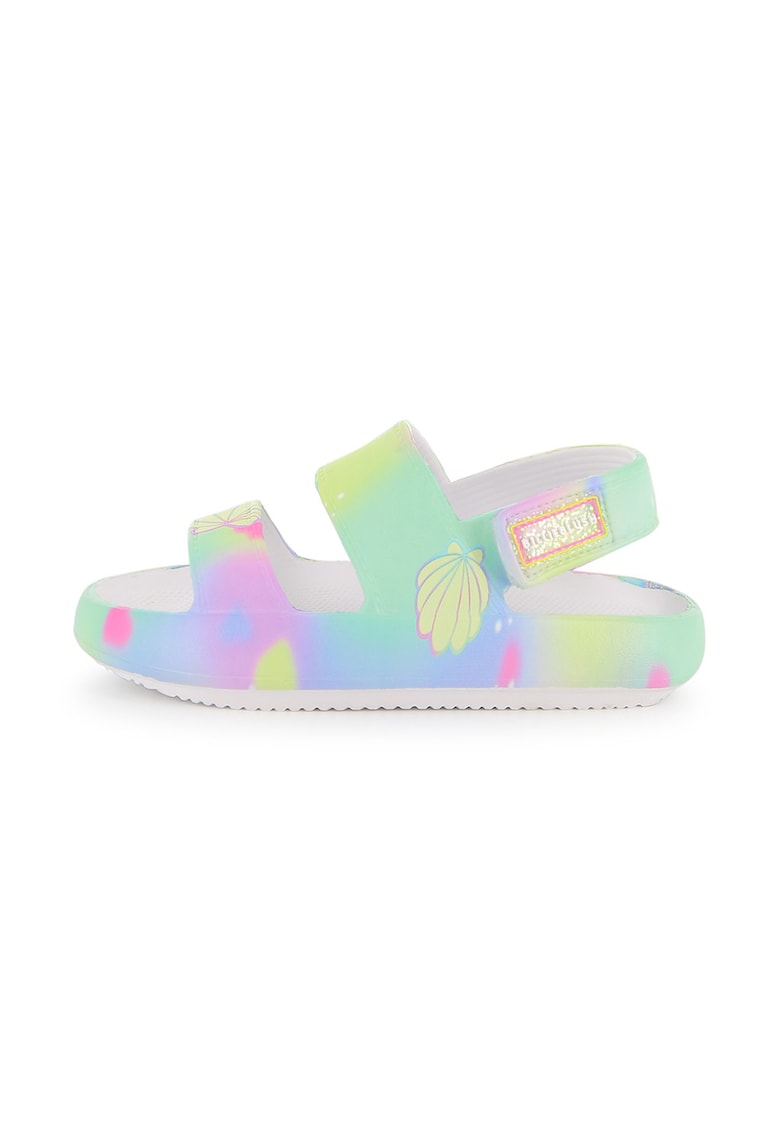 Sandale cu velcro si text - Galben/Verde pal