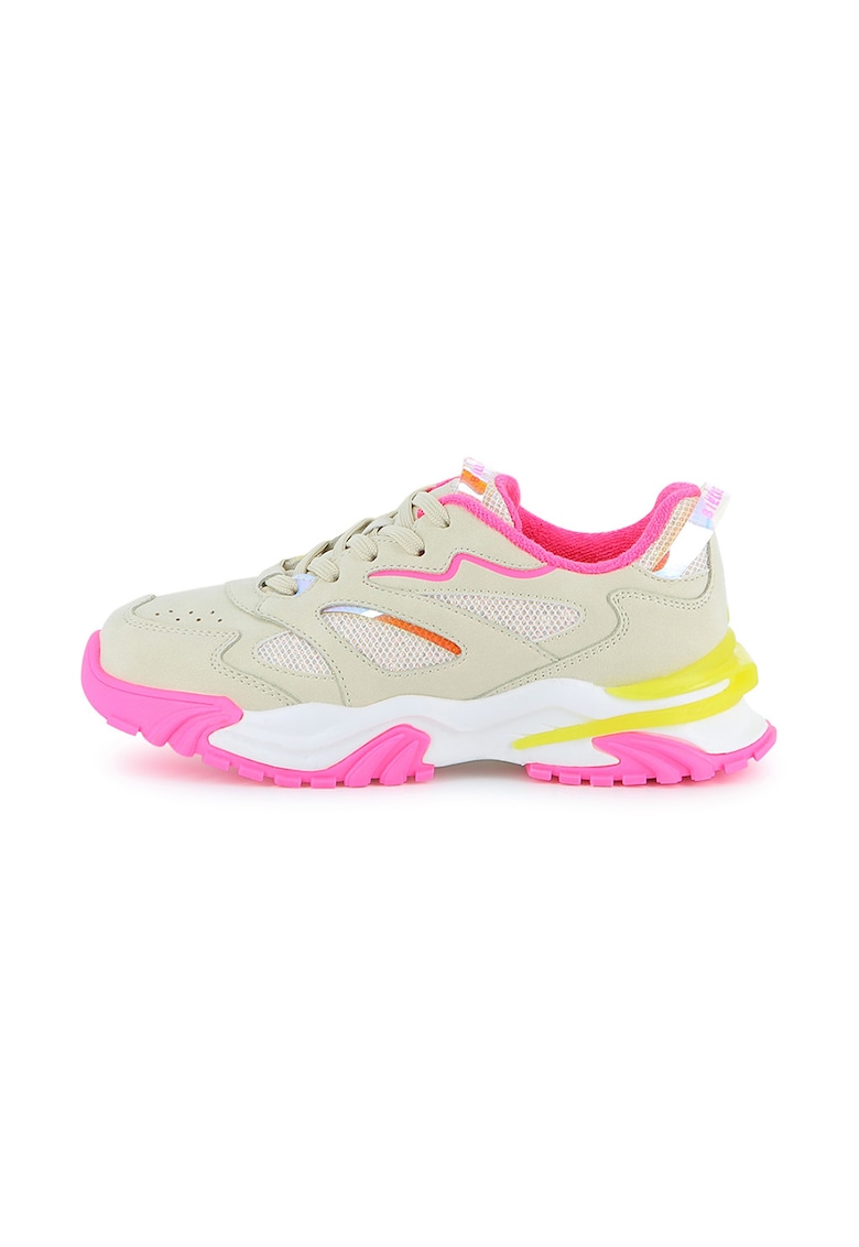Pantofi sport cu insertii din material textil - Fucsia/Bej deschis