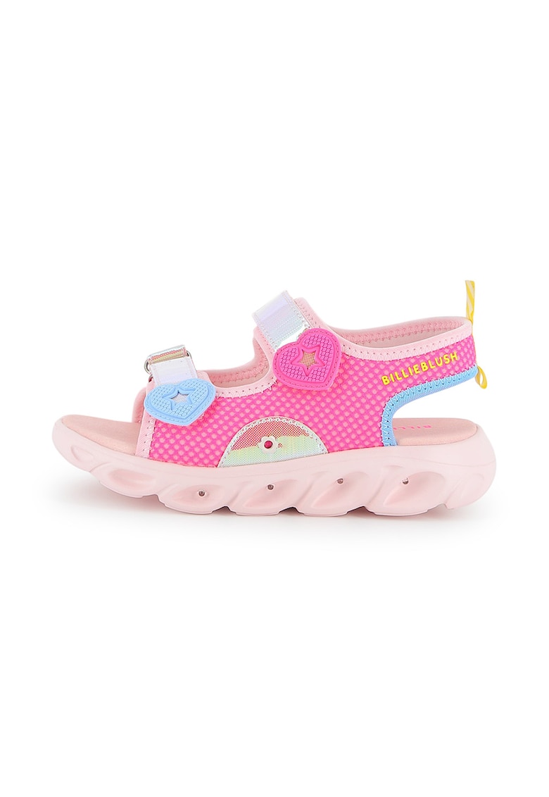 Sandale cu velcro si insertii de plasa - Fucsia